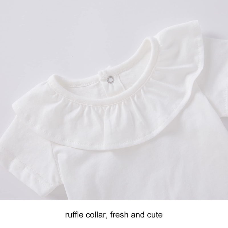 بيور بورن بدلة للجسم للفتيات الصغيرات من بيوربورن بأكمام قصيرة من القطن للرضع قطعة واحدة بياقة مكشكشة، مقاس 9-12 شهرًا باللون الأبيض - Image 4